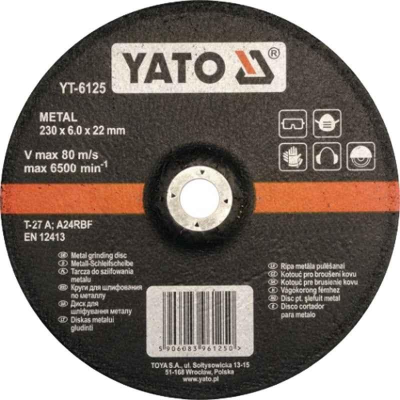 Yato 230x22x6.0mm Depressed Center Metal Grinding Disc, YT-6125
