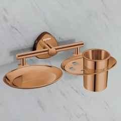 Plantex Stainless Steel Soap Dish with Tumbler Holder/Soap and Brush Holder for Bathroom/2 4-in-1 Soap Holder with Toothbrush Holder/Bathroom Accessories PVD Rose Gold Finish Angel