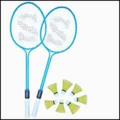 STYRKR Alloy Steel Blue Badminton Racquet Set of 2 Steel Frame with Shuttlecock 7 25 Badminton Kit