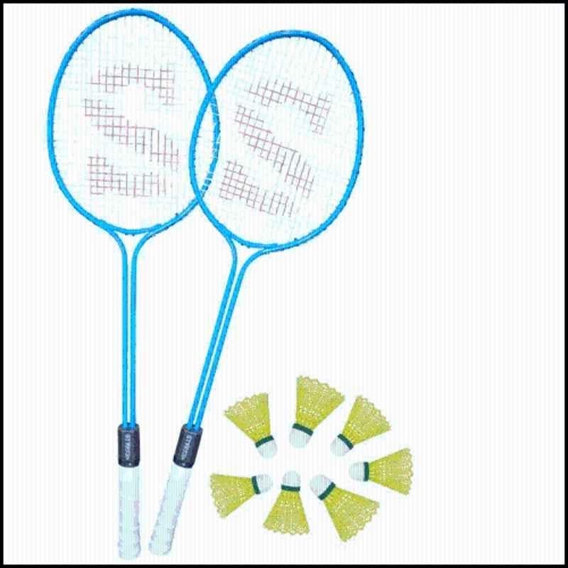 STYRKR Alloy Steel Blue Badminton Racquet Set of 2 Steel Frame with Shuttlecock 7 25 Badminton Kit