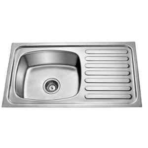 Happy Homes 37x18.5x8 inch Hi-Gloss Finish 304 Stainless Steel Single Bowl Kitchen Sink with Drainboard, HH-09