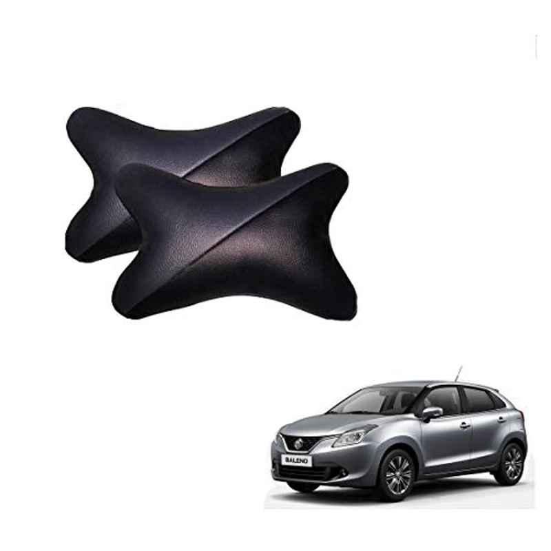Kozdiko 2 Pcs Memory Foam Grey & Black Car Neck Rest Cushion Pillow Set for Maruti Suzuki Baleno Nexa