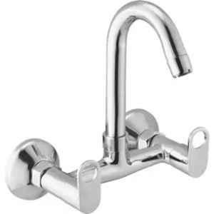 Fastgear Prime Brass Silver Chrome Finish Wall Mount Hot & Cold Water Sink Mixer with 360 Degree Adjustable Spout