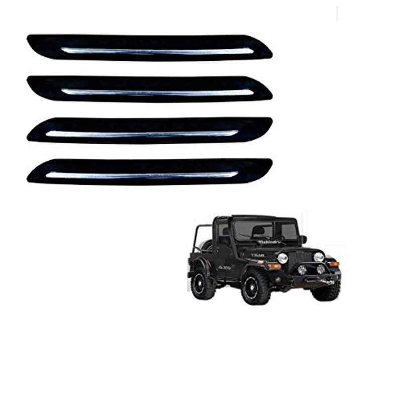 Kozdiko 4 Pcs PVC Black Car Bumper Protector Set with Chrome Strip for Mahindra Thar