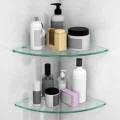 Plantex Premium Transparent Glass Corner Shelf for Bathroom/Kitchen Shelf/Bathroom Glass Shelf 9x9 inch White- (Pack of 2)