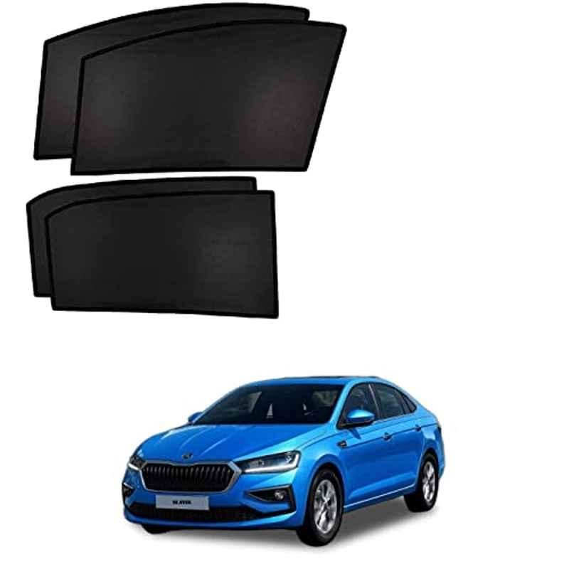 Kozdiko 4 Pcs Polyester Black Non Magnetic Window Sun Shades Set for Skoda Slavia