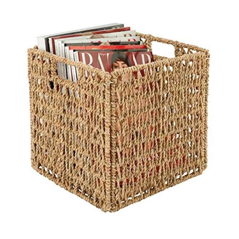 Honey-Can-Do STO-03665 Steel Natural Folding Seagrass Basket with Handle, 10.6x11.5x10.6 inch