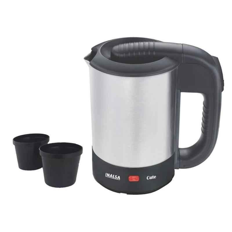 Inalsa Cute 500ml 1000W Silver & Black Electric Travel Kettle with 2 Travel Cups