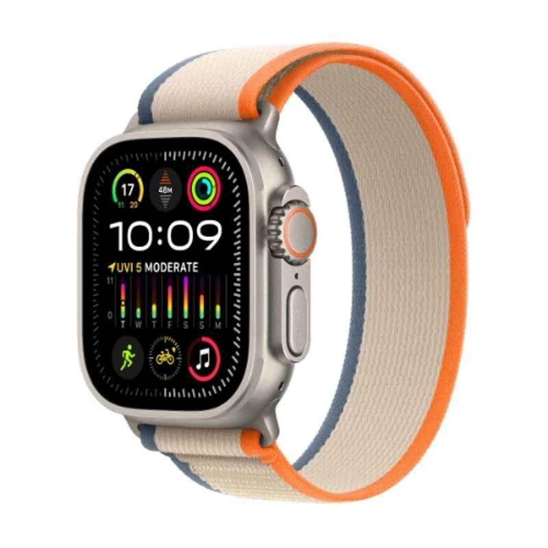 Apple Ultra 2 49mm Titanium Case GPS & Cellular Smart Watch with S/M Orange & Beige Trail Loop, MRF13AE/A