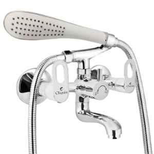 Cliquin Venna Rosy Brass Chrome Wall Mounted Wall Mixer with Telephonic Crutch Hand Shower & 1m Stainless Steel Shower Tube