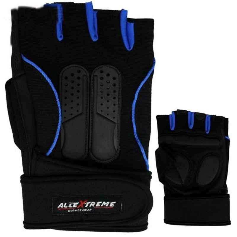AllExtreme EXHG3OE Extra Large Blue Microfiber Leather Anti-Slip Half Finger Bike Gloves