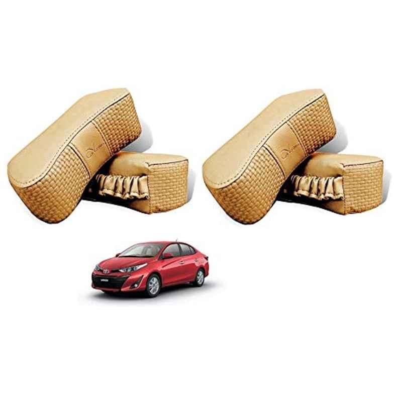 Kozdiko 4 Pcs CV Designer Beige Leatherite Neck Rest Car Cushion Pillow Set for Toyota Yaris