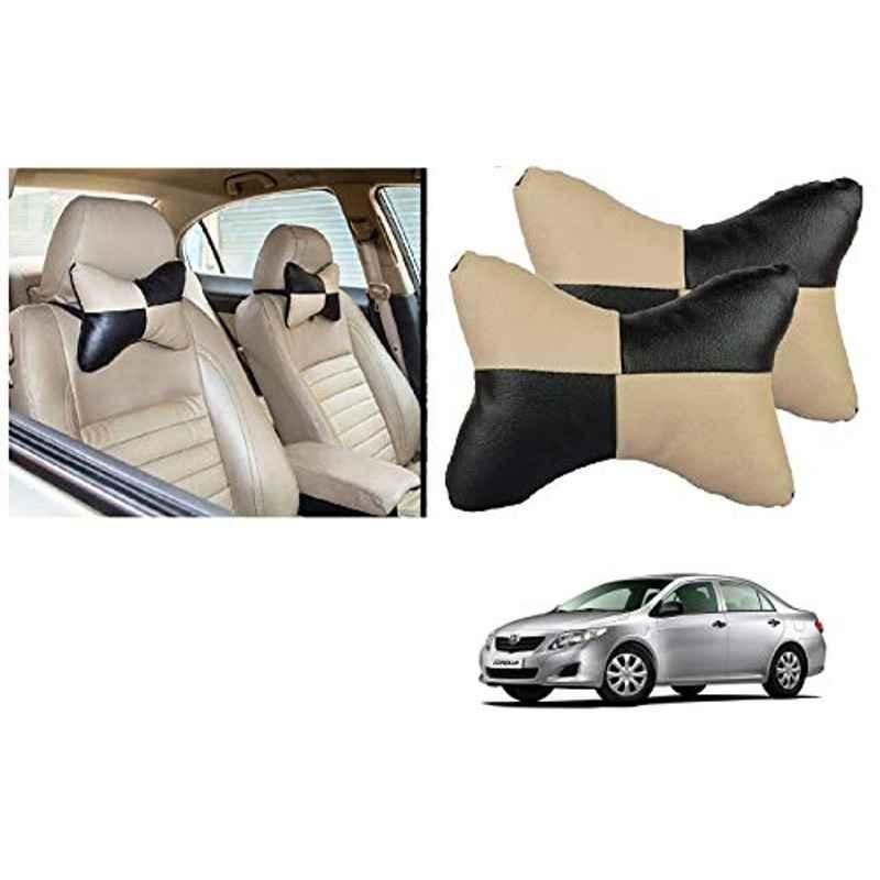 Kozdiko 2 Pcs Black & Beige Car Square Chess Design Neck Rest Seat Pillow Set for Toyota Corolla