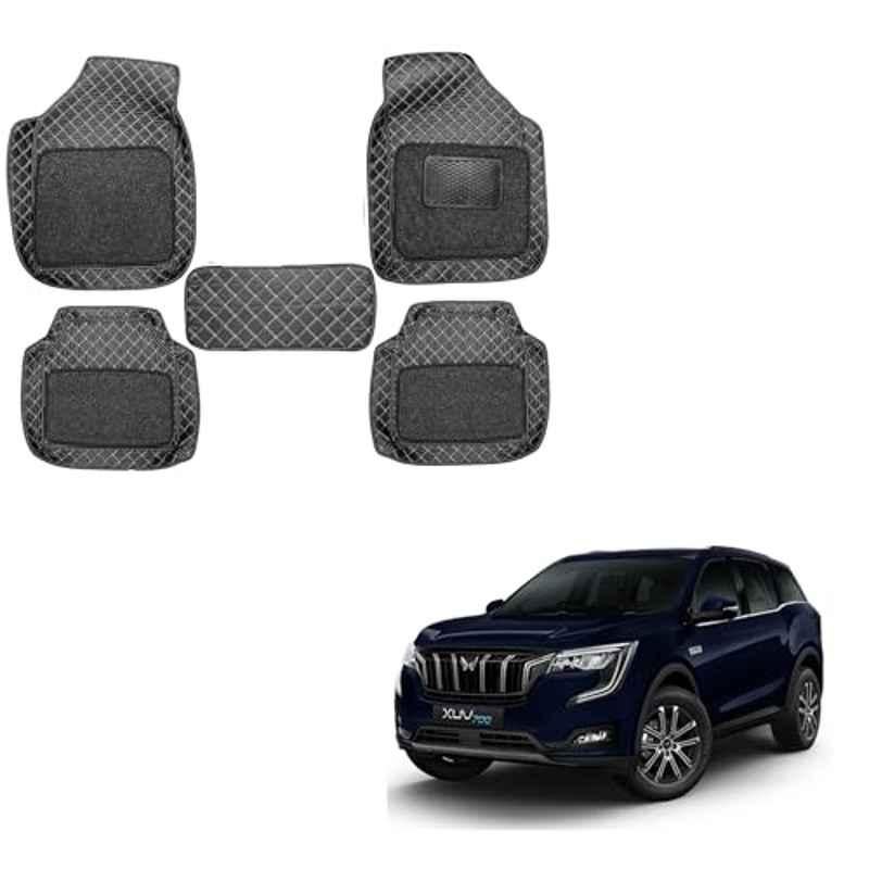 Kozdiko 5 Pcs Waterproof & Luxury 7D Black Leatherette Car Floor Mat Set for Mahindra XUV700