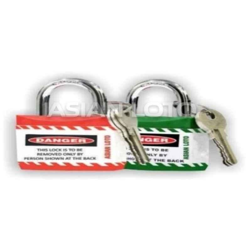 Asian Loto 2 Pcs Metal & Plastic Red & Green Regular Shackle Jacket Padlock Set with 3 Keys, ALC-LPR