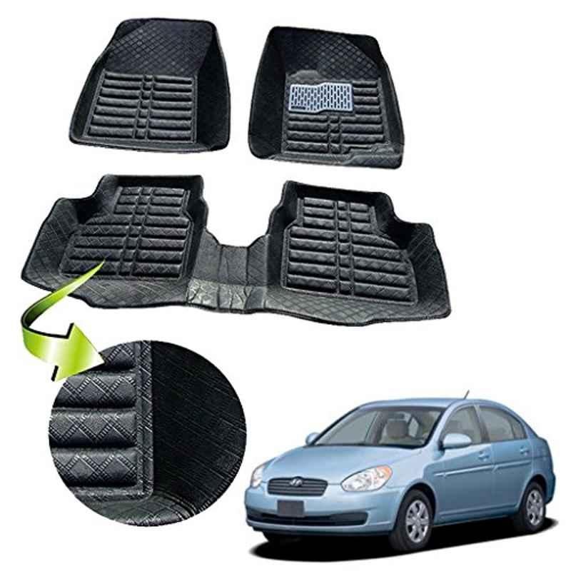 Kozdiko 3 Pcs 5D Black Car Foot Mat Set for Hyundai Verna Old, koz_34092