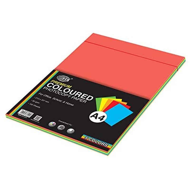 FIS 100 Sheets A4 Assorted 80 GSM Photo Copy Paper, FSPWA4P5C100