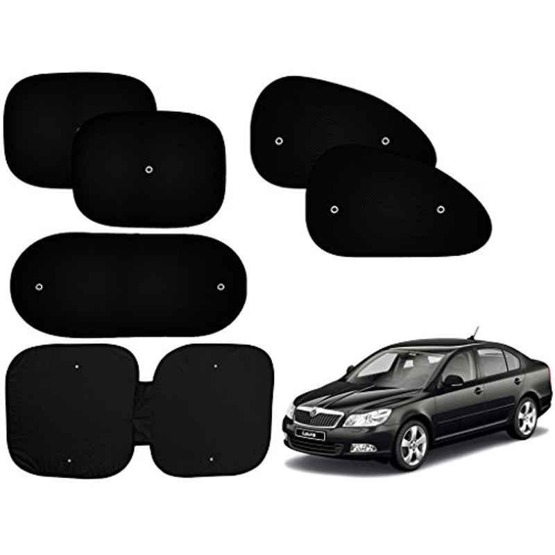 Auto Pearl 6 Pcs PVC & Mesh Black Window, Front & Rear Sun Shade Set for Skoda Laura