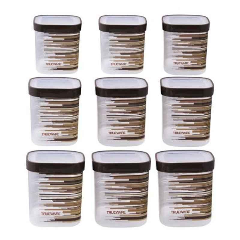 Trueware 9 Pcs Brown Eco Storage Printed Plastic Container Set, Capacity: 750ml, 1000ml & 1500ml