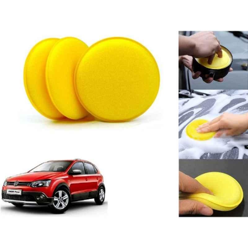 Auto Pearl Polyurethane Beige Washing & Waxing Polish Foam Sponge for Polo Cross 2014 (Pack of 3)