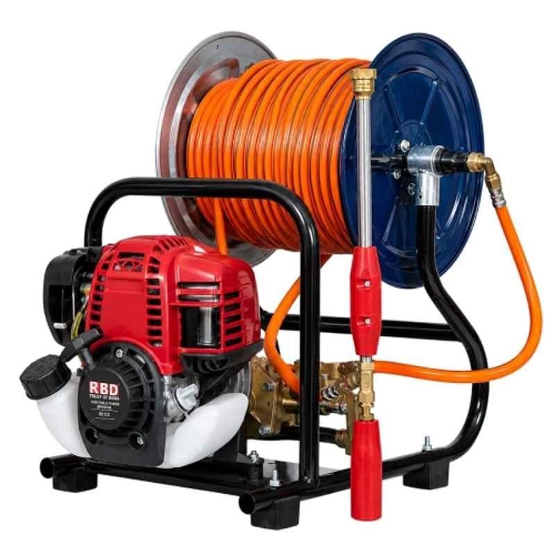 RBD 2.4HP 50cc 4 Stroke Portable Petrol Engine Power Sprayer with 50m Hose Pipe for Agriculture, Car Wash, Garden, Farm, Livestock & Industrial Cleaning Machine, RBD-50CC-PS