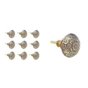 Mix & Match BFloral 35mm Brass Gold Handcrafted Round Cabinet Knob with Antique Finish (Pack of 10)