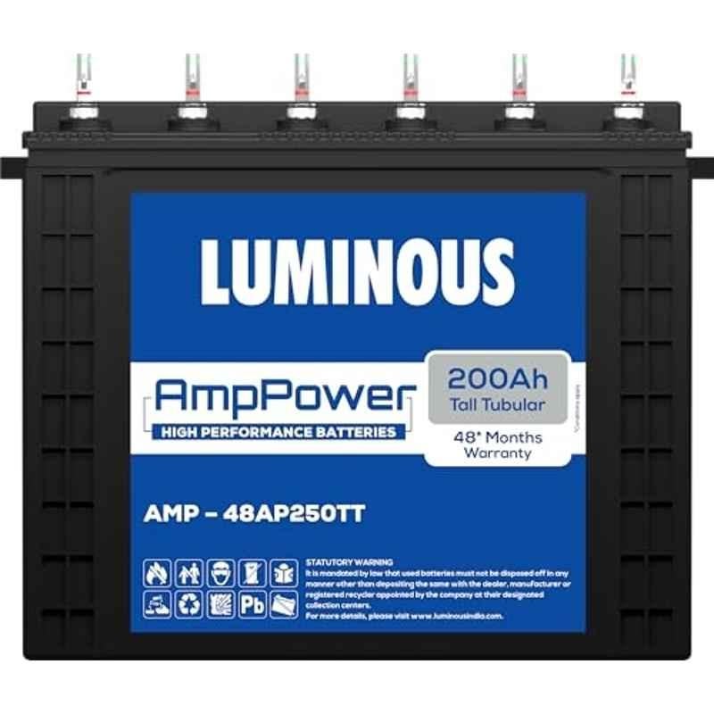 Luminous AmpPower 48AP250TT 200Ah Tall Tubular Inverter Battery with 48 Months Warranty for Homes, Shops & Offices, F1160C909200