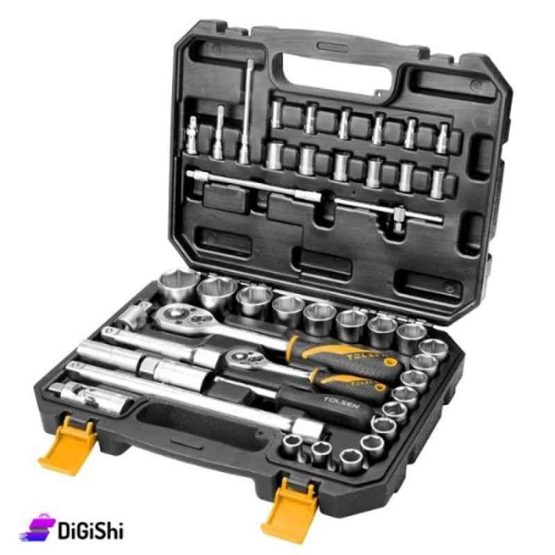 Tolsen 45Pcs 1/4 inch & 1/2 inch Industrial Socket Sets, 15142