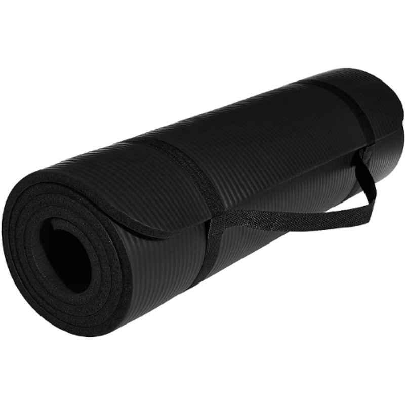 Strauss 61x10x8cm Polyvinyl Chloride Foam Black Yoga Mat with Carrying Strap, ST-2214