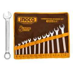 Ingco 12 Pcs 6-24mm Chrome Vanadium Steel Combination Wrench Spanner Set, HKSPA1142