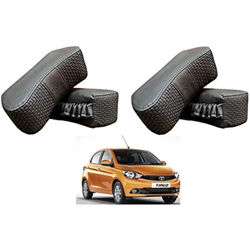 Kozdiko 4 Pcs CV Designer Grey Leatherite Neck Rest Car Cushion Pillow Set for Tata Tiago