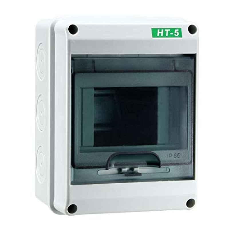 160x120x95mm 5 Way Plastic Transparent & Grey IP65 Power Distribution Protection Box