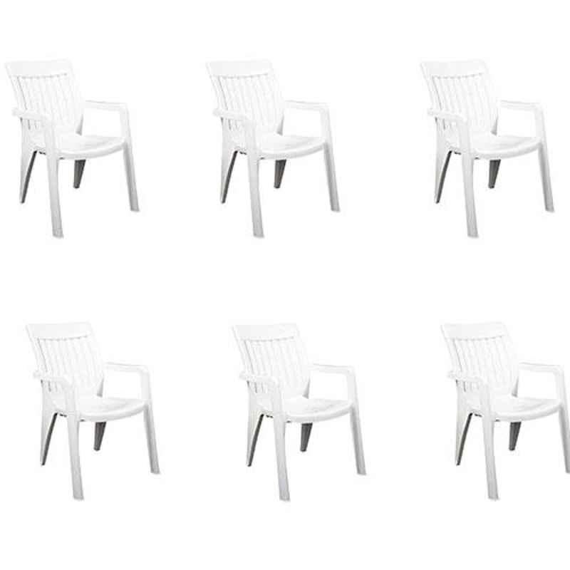 Italica Polypropylene White Luxury Arm Chair, 9012-6 (Pack of 6)