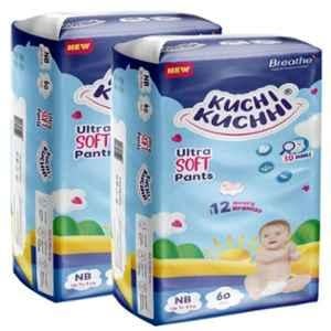 Kuchi Kuchhi 60 Pcs 0-4kg White New Born Ultra Soft Baby Diaper Pant with 3D Bubble Top, KK_NB60X2 (Pack of 2)