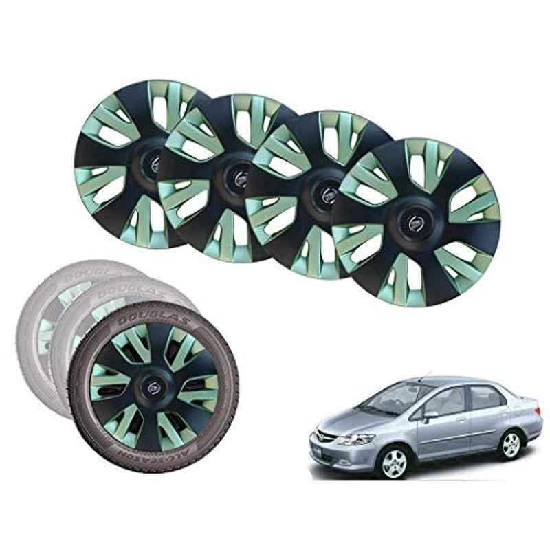 Auto Pearl 14 inch ABS Black & Green Car Hubcap Wheel Cover with Retention Ring Set for City ZX