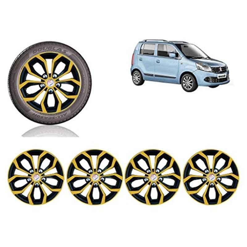 Auto Pearl 4 Pcs 13 inch Golden & Black ABS Hubcap Wheel Cover Set with Retention Ring for Maruti Suzuki WagonR2010