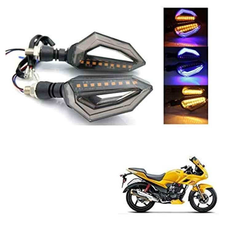 Kozdiko 4 Pcs Bike D Shaped 9 LED Front & Rear Side Turn Signal Indicator Light Set for Hero Karizma 2014