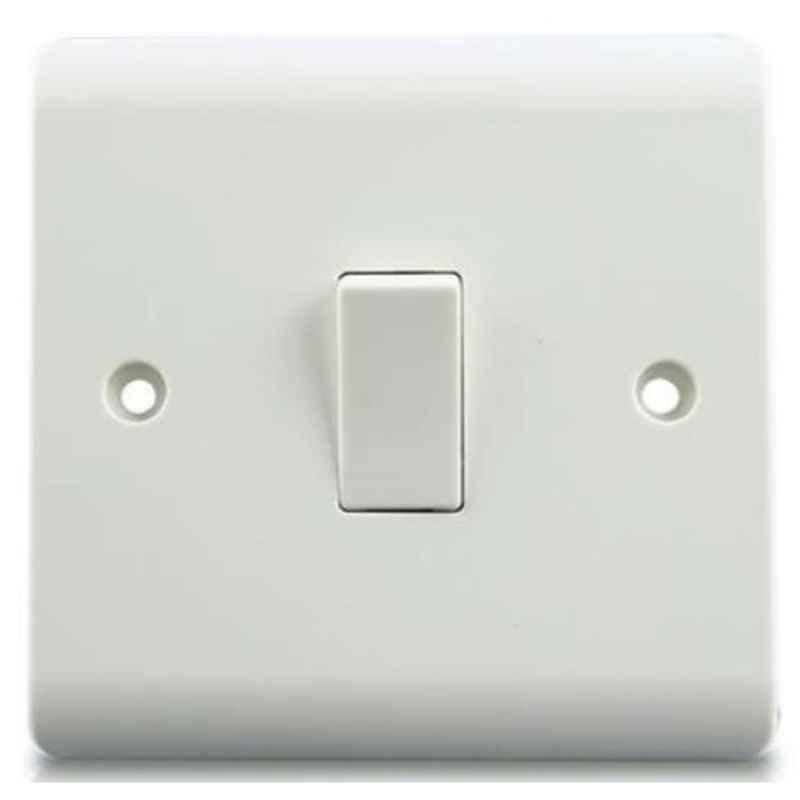 Micron 10A 1 Gang 1 Way Bakelite White Plate Switch, MME0201