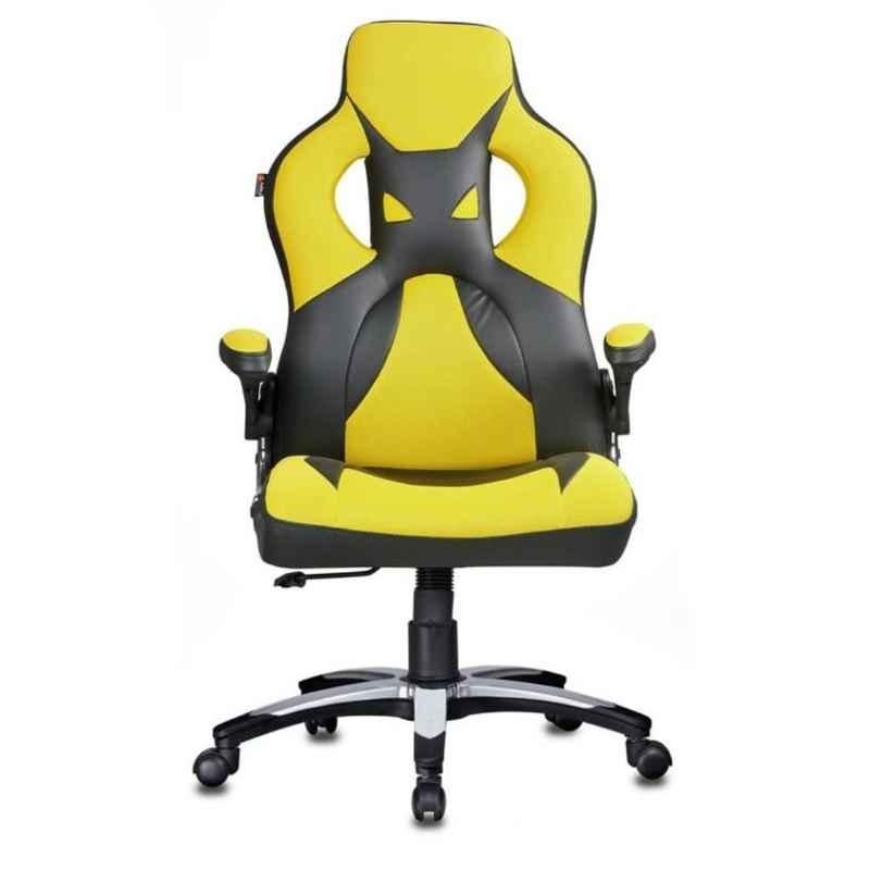 Caddy 27.5x17x46 inch Yellow & Black Leather Gaming Ergonomic Chair with Headrest, MISG8 (Pack of 2)