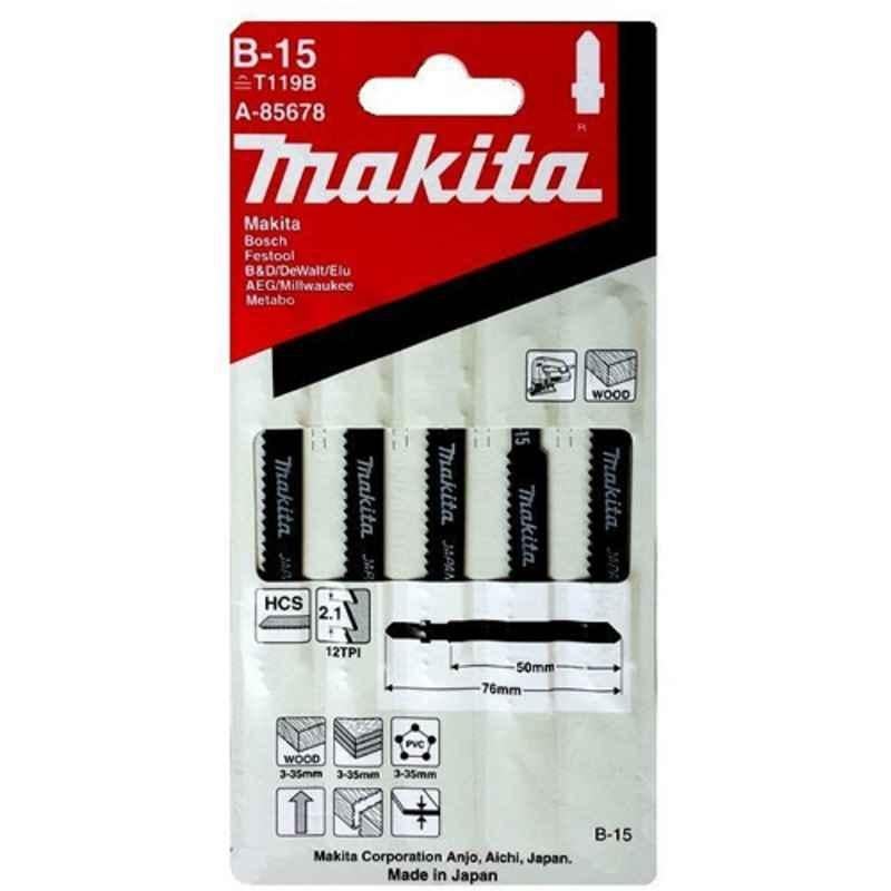 Makita A85678 5Pcs Wood Jigsaw Blade, B15