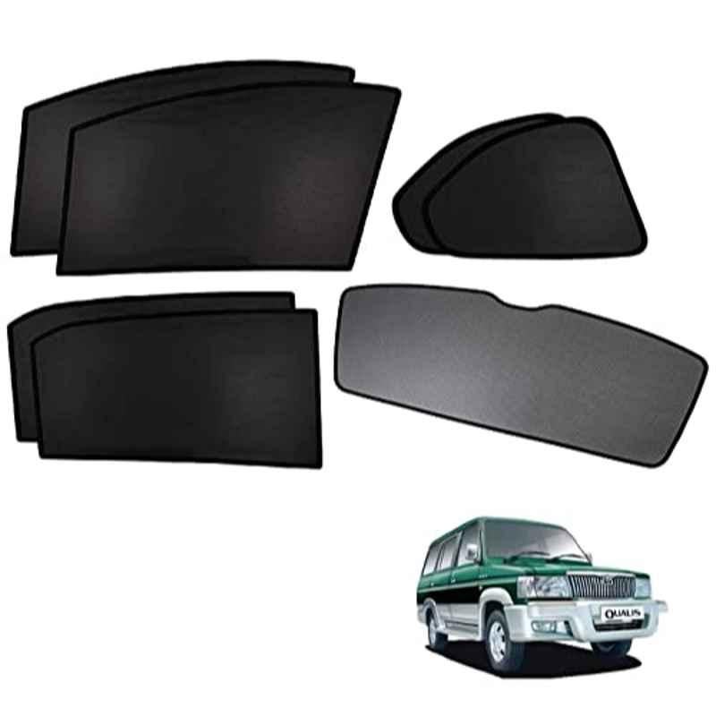 Kozdiko 5 Pcs Polyester Black Non Magnetic Window & Rear Sun Shades Set for Toyota Qualis