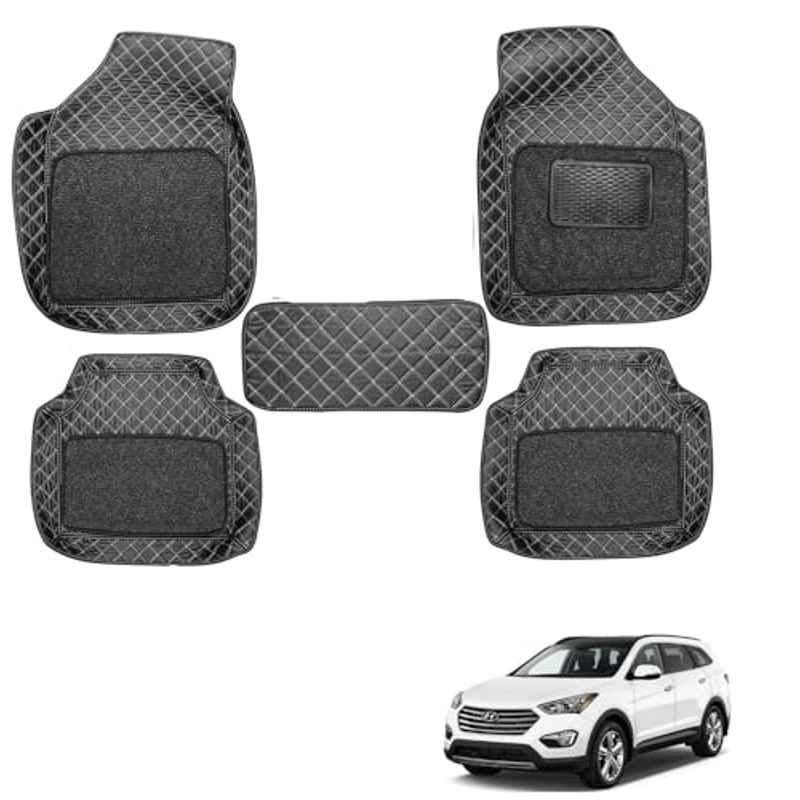 Kozdiko 5 Pcs Waterproof & Luxury 7D Black Leatherette Car Floor Mat Set for Hyundai Santafe