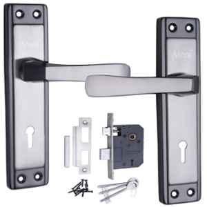 ATOM 8 inch Brass & Iron Black Silver Finish Mortise Door Lock Set, MH-607-KY-BS