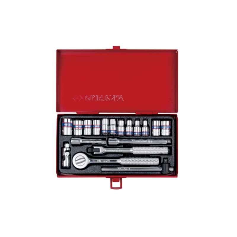 18PC.1/4"DR.SOCKET SET METRIC CHROME, 2518MR