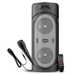 Krisons 30W 4 inch Silverstar Double Woofer Multi-Media Bluetooth Party Speaker with Wired Mic, Digital Display, RGB Lights, USB, SD Card & FM Radio