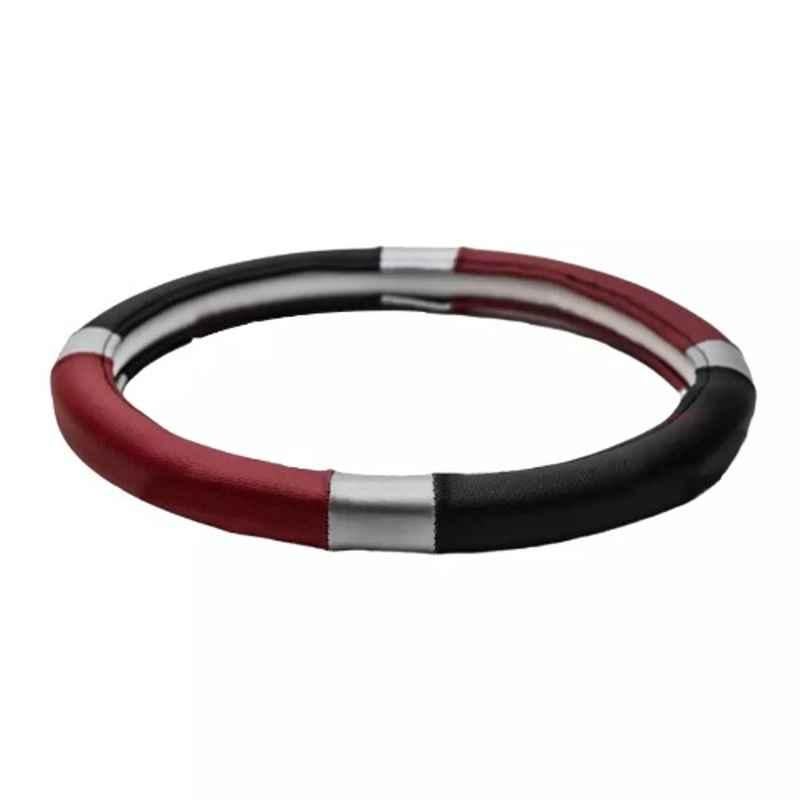 Cipher Leather Red, Black & Grey Sporty Look Steering Wheel Grip Cover, Size: Small