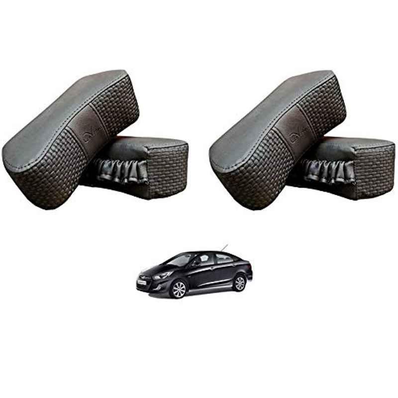 Kozdiko 4 Pcs CV Designer Grey Leatherite Neck Rest Car Cushion Pillow Set for Hyundai Verna Fluidic