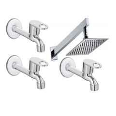 Fastgear 4 Pcs Stainless Steel Silver Chrome Finish Faucet Set with Shower, FG1239
