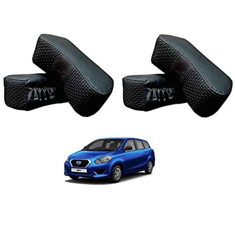 Kozdiko 4 Pcs CV Designer Black Leatherite Neck Rest Car Cushion Pillow Set for Datsun Go Plus