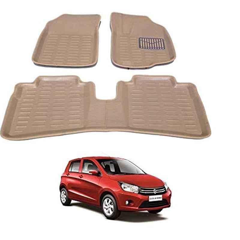 Kozdiko 3 Pcs 4D Beige Car Foot Mat Set for Maruti Suzuki Celerio, koz_42505